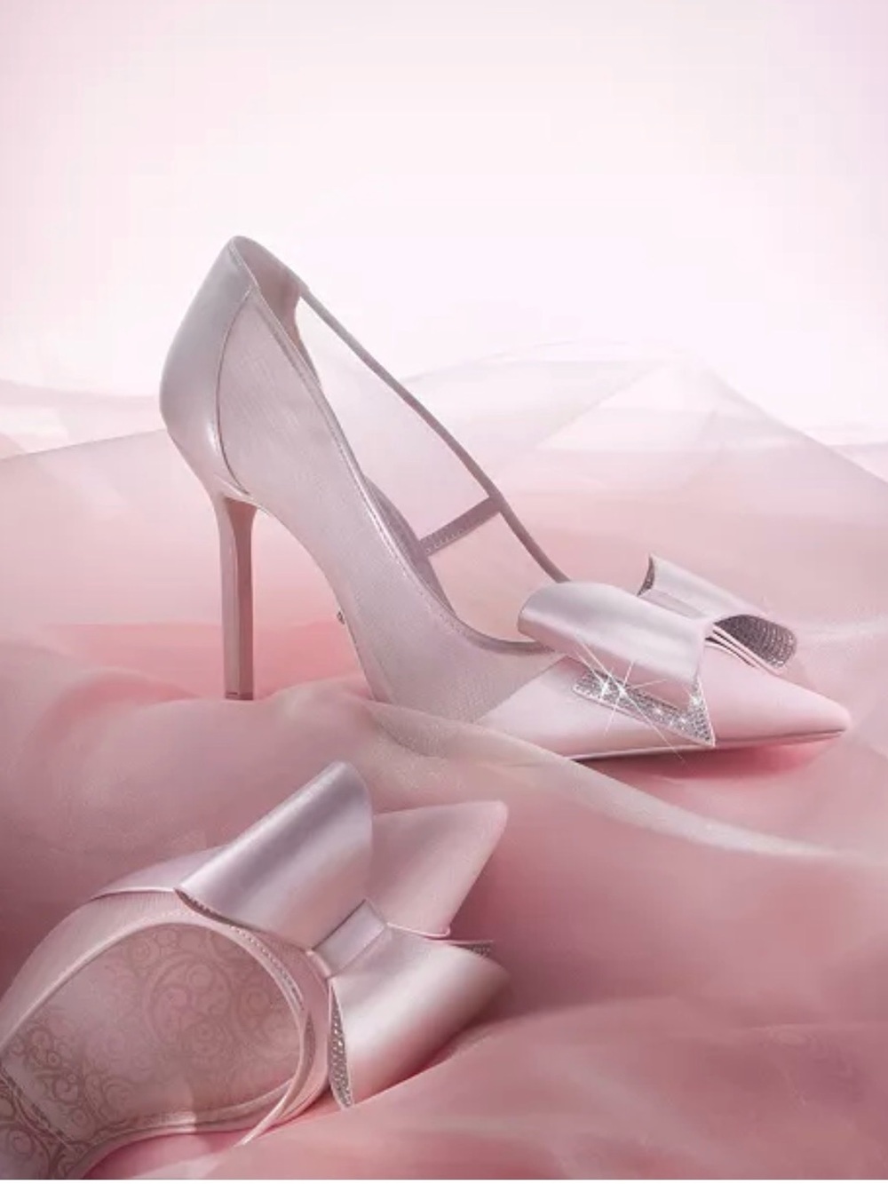 Aldo x Whickef Amazafying Pale Pink Satin Pointed-Toe Pumps with Decorative Bow